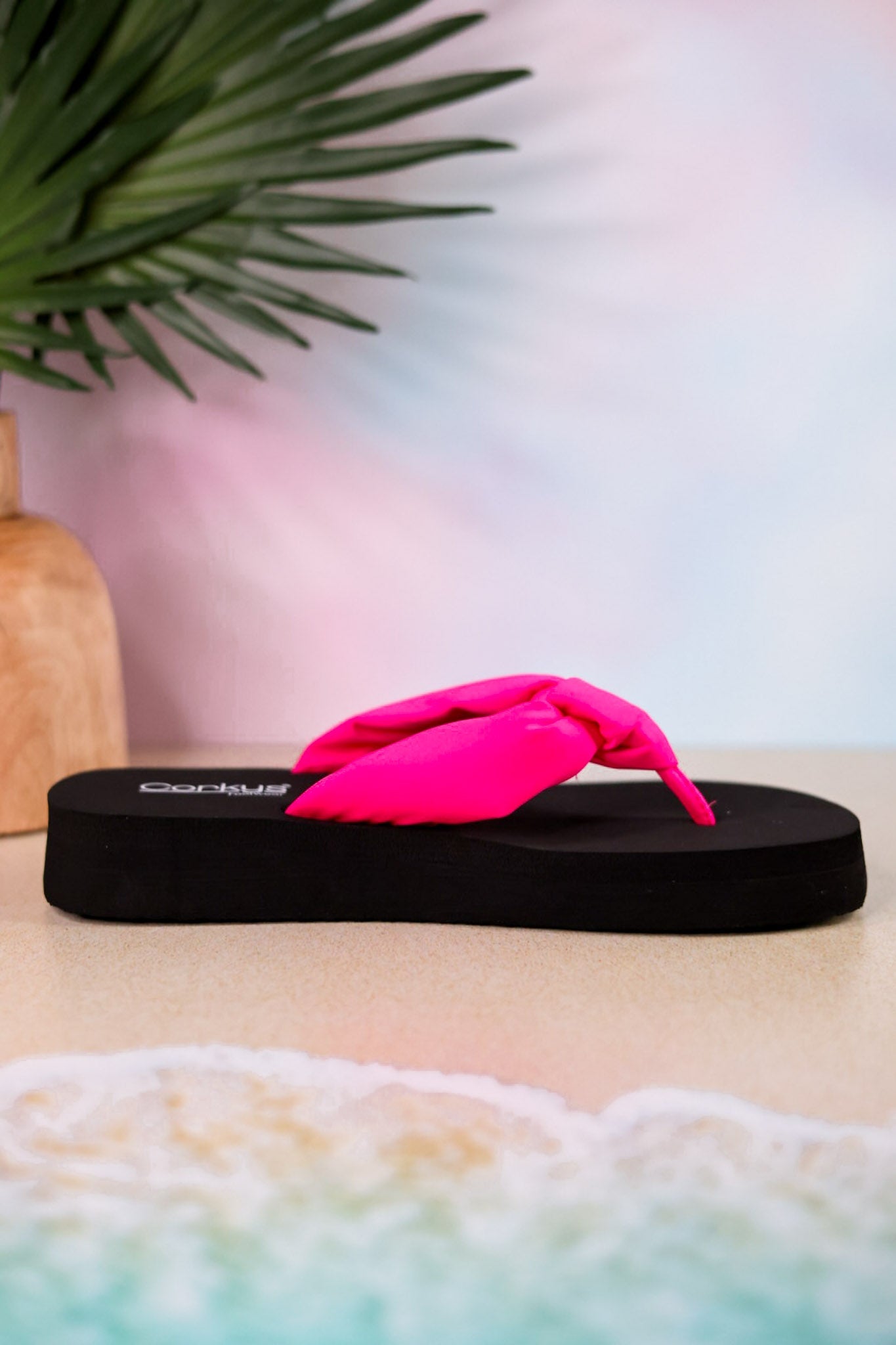 You Go Girl Flip Flops With Pink Straps - Whiskey Skies - CORKYS FOOTWEAR