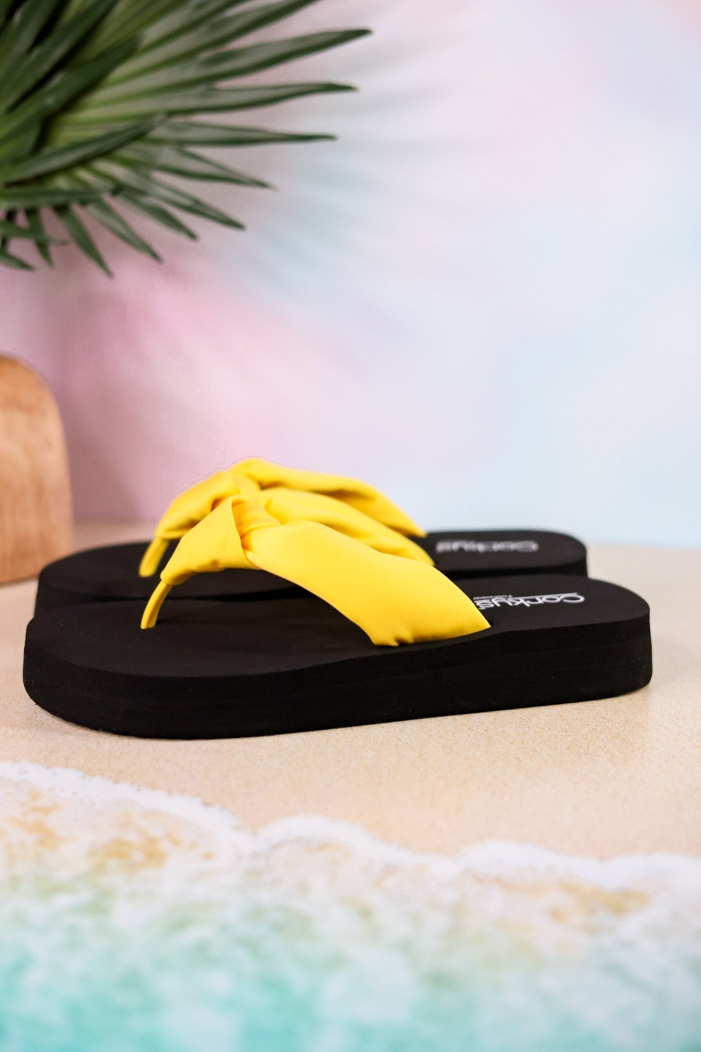 You Go Girl Flip Flops With Yellow Straps - Whiskey Skies - CORKYS FOOTWEAR