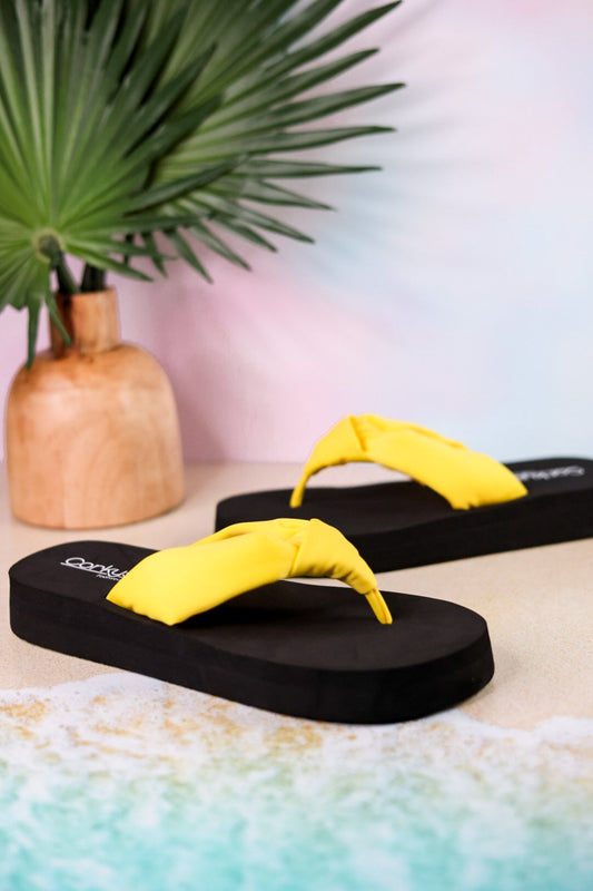 You Go Girl Flip Flops With Yellow Straps - Whiskey Skies - CORKYS FOOTWEAR