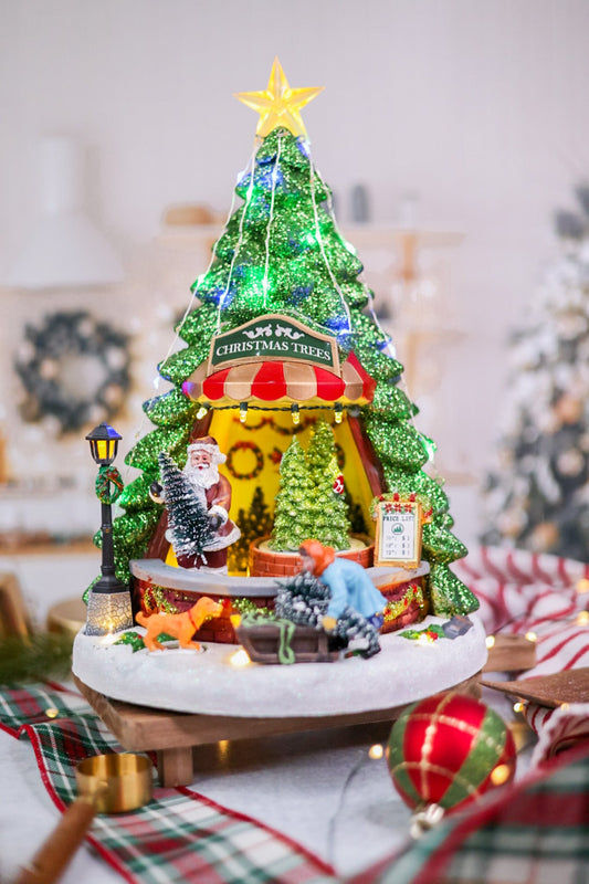 13.5" Musical Lighted Christmas Tree with Moving Scene - Whiskey Skies