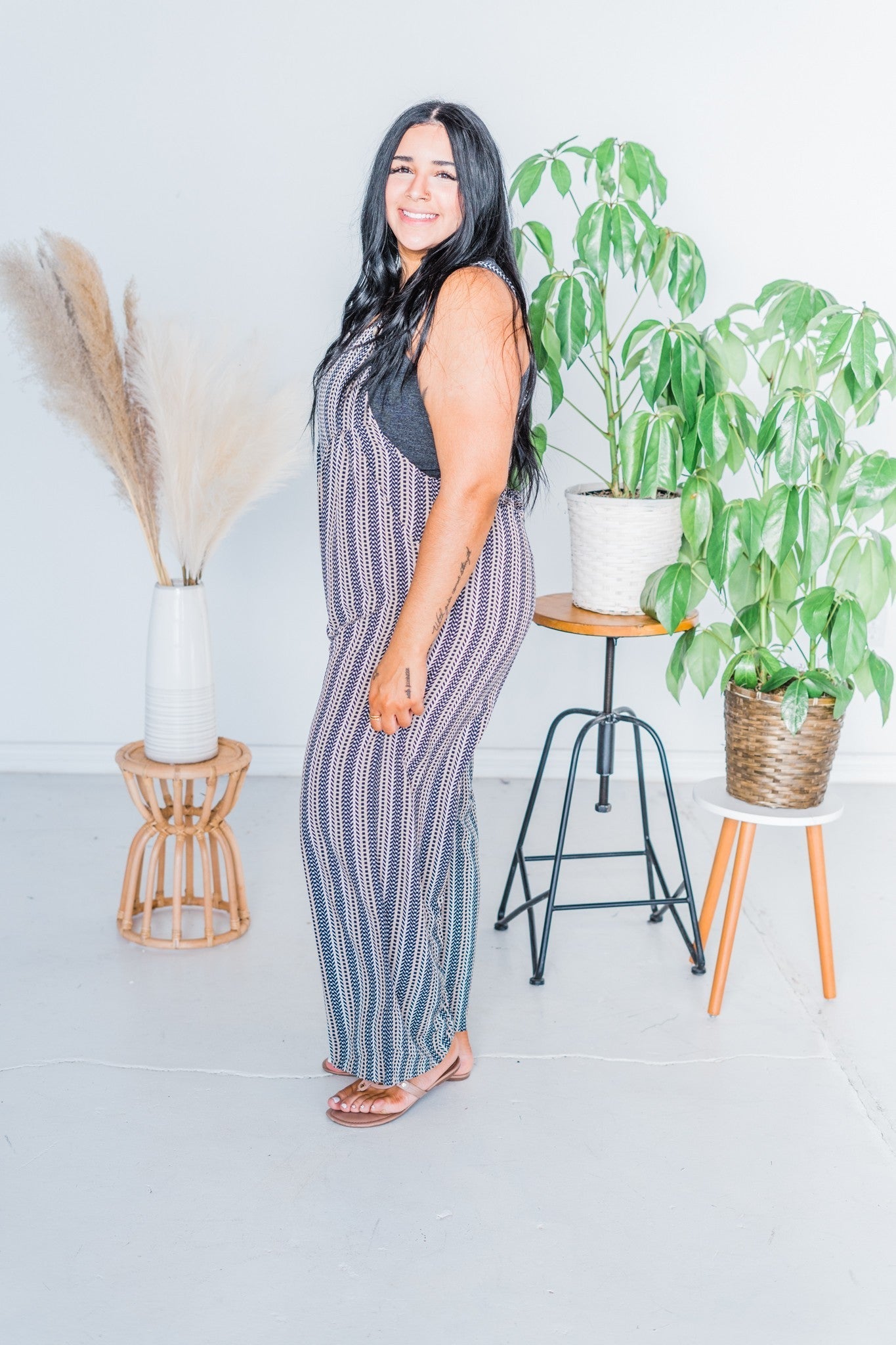 Striped Wide Leg Overalls