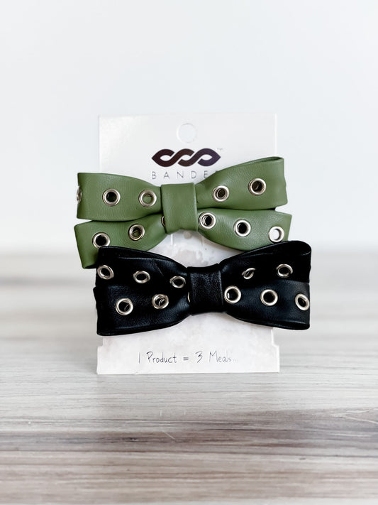 2 Pack Faux Leather Bows *Final Sale* - Whiskey Skies