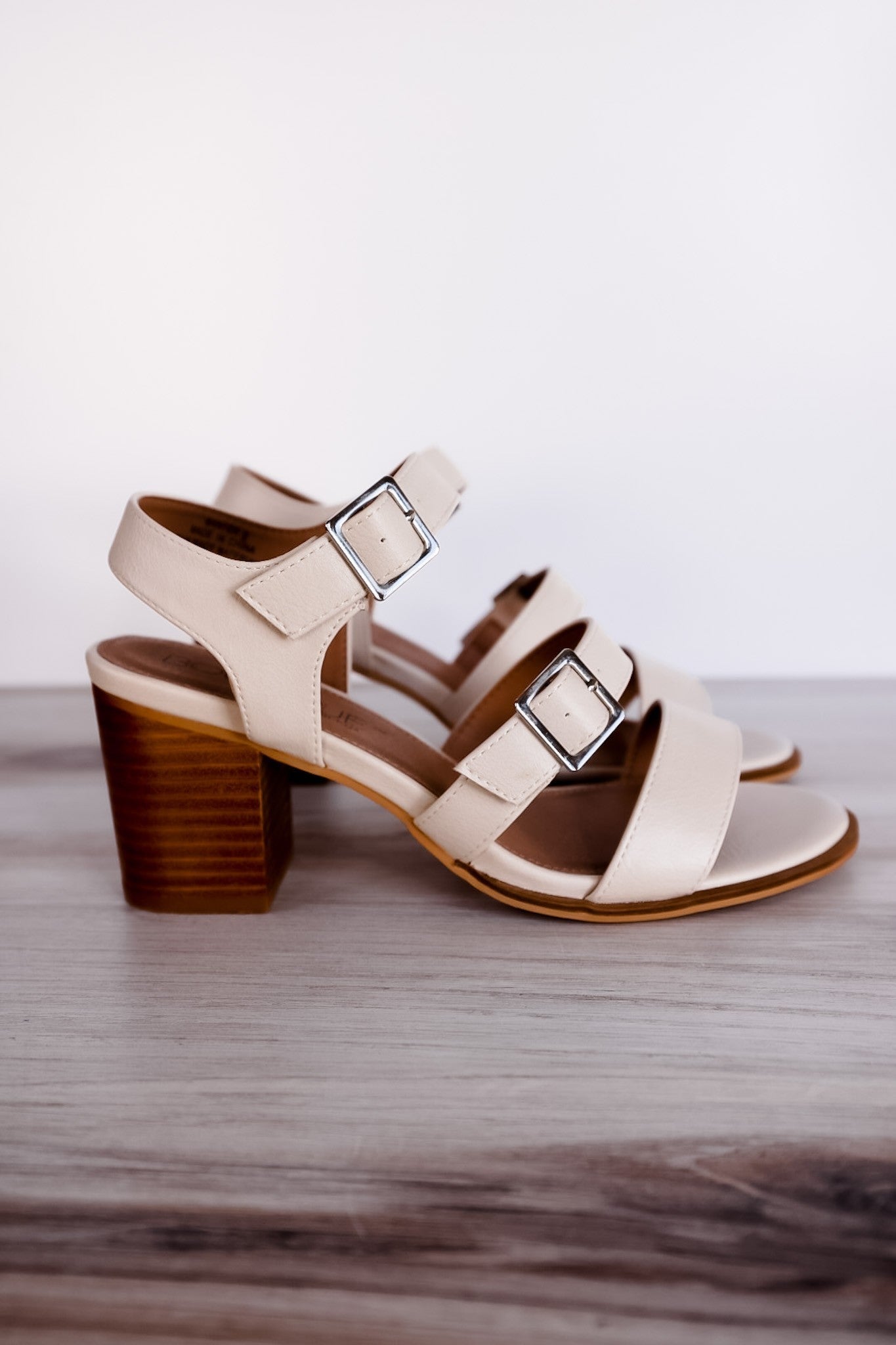 3 Strap Cream Heeled Sandals - Whiskey Skies