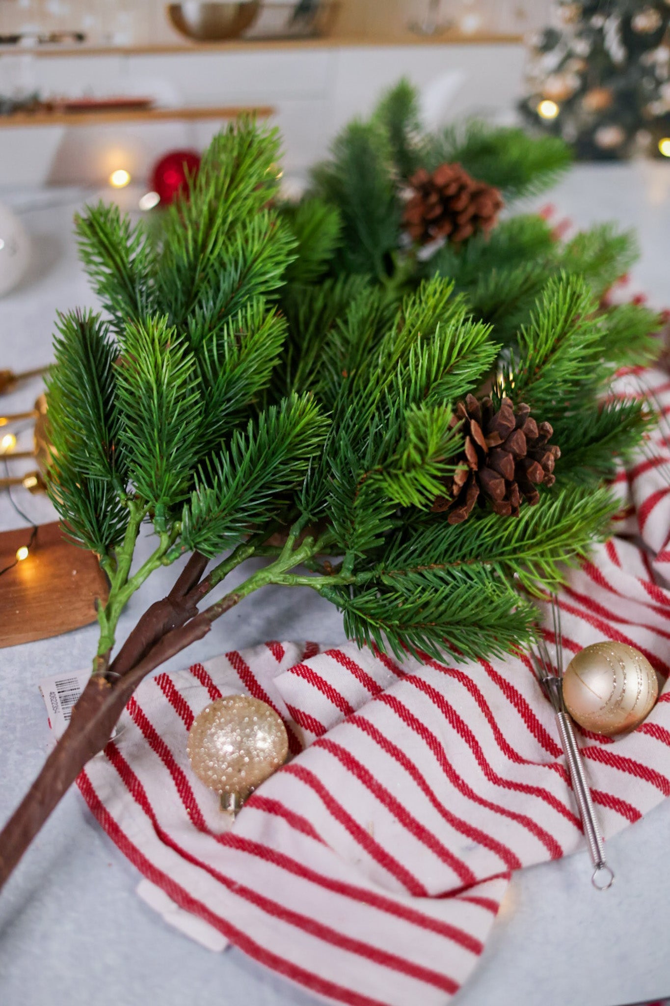 40 Inch Real Touch Fir Pine Branch With Pinecones - Whiskey Skies