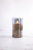 5" Battery-Operated Small Flicker Flame Candle In Grey Glass Jar - Whiskey Skies