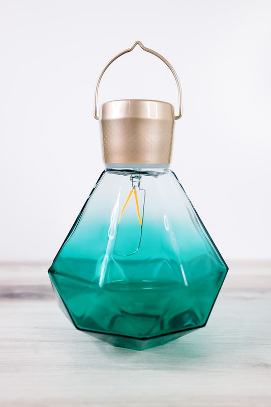 5.5" Emerald Gem Light Glass Solar Lantern - Whiskey Skies