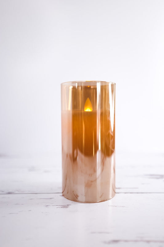 6" Battery-Operated Small Flicker Flame Candle In Glass Jar - Whiskey Skies