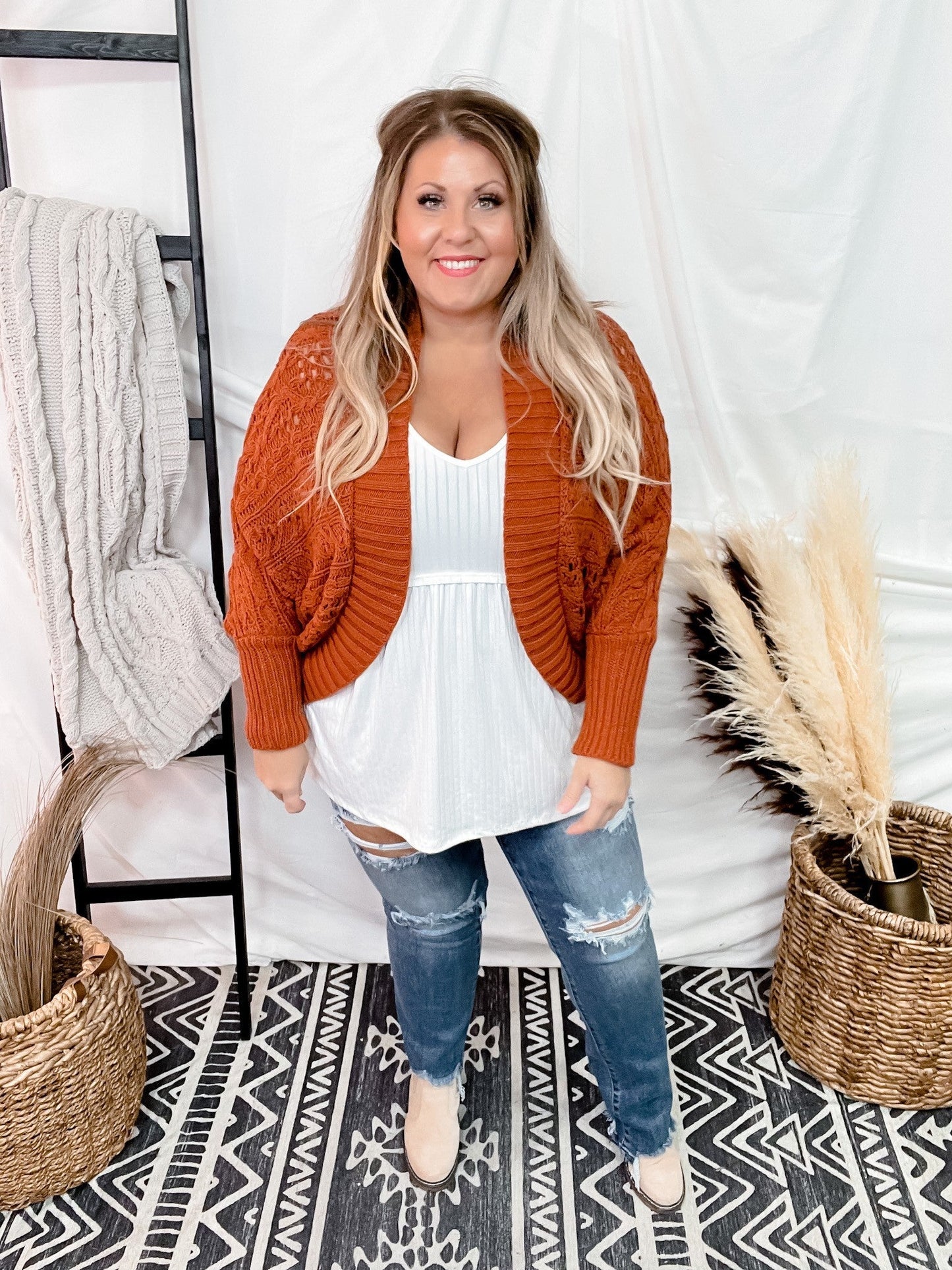 Rust Dolman Open Sweater Cardigan