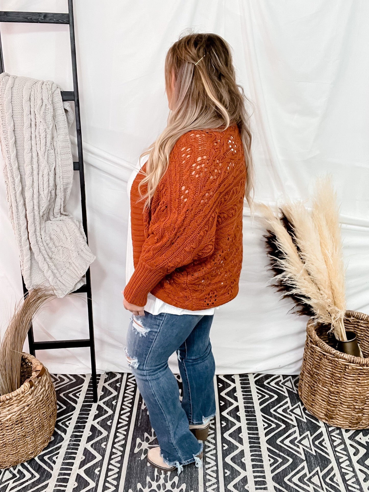 Rust Dolman Open Sweater Cardigan