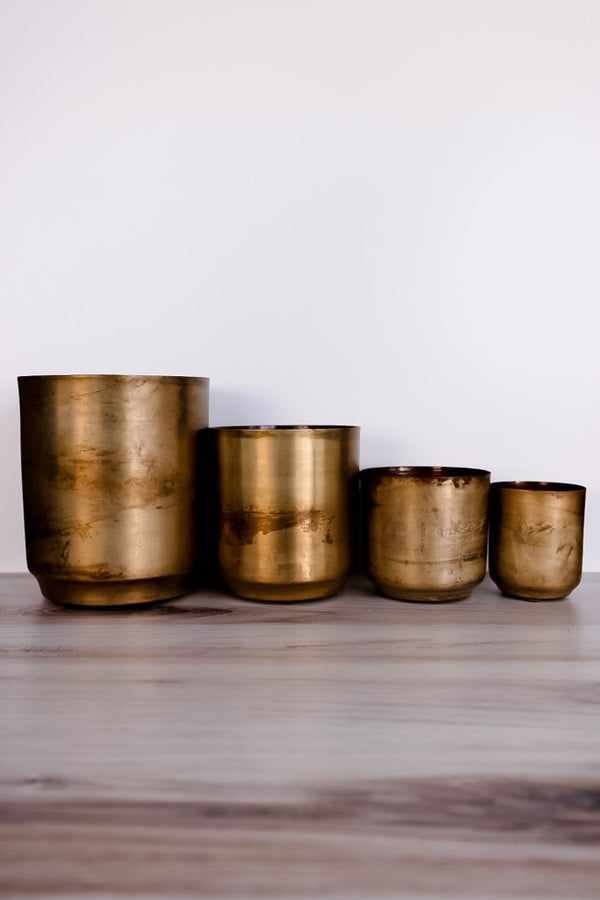 Aged Brass Metal Flower Pots (Set of 4) - Whiskey Skies