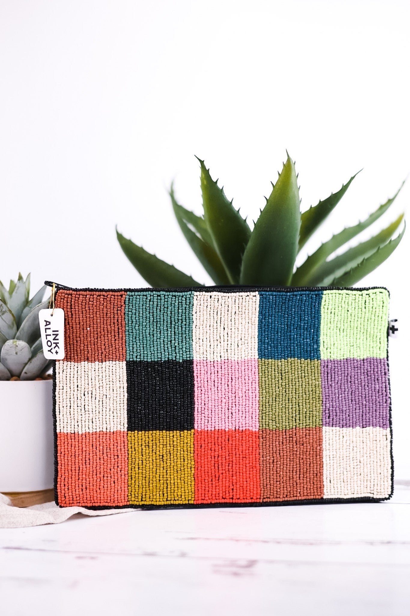 Annabella Checkered Beaded Clutch Multicolor - Whiskey Skies - INK+ALLOY