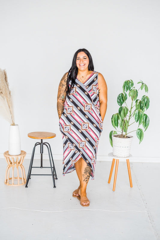 Aztec V-Neck Sleeveless Dress - Whiskey Skies