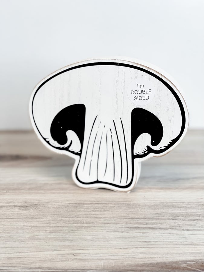 Black And White Double Sided Mushroom Wood Cut Out - Whiskey Skies