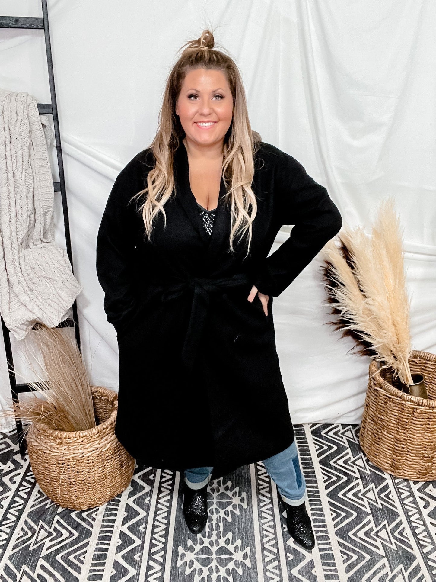 Black Belted Long Coat - Whiskey Skies - ANDREE BY UNIT