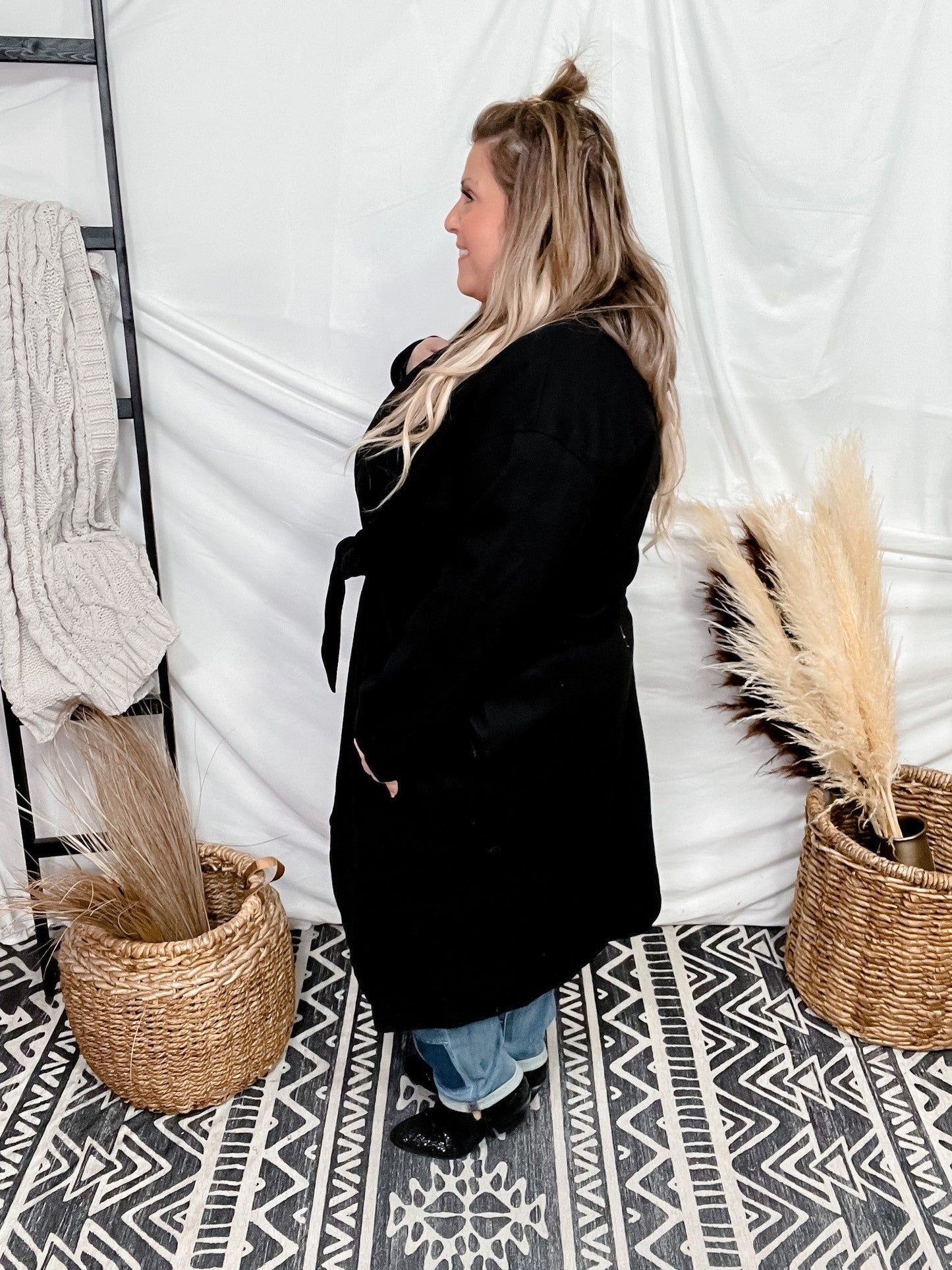 Black Belted Long Coat - Whiskey Skies - ANDREE BY UNIT