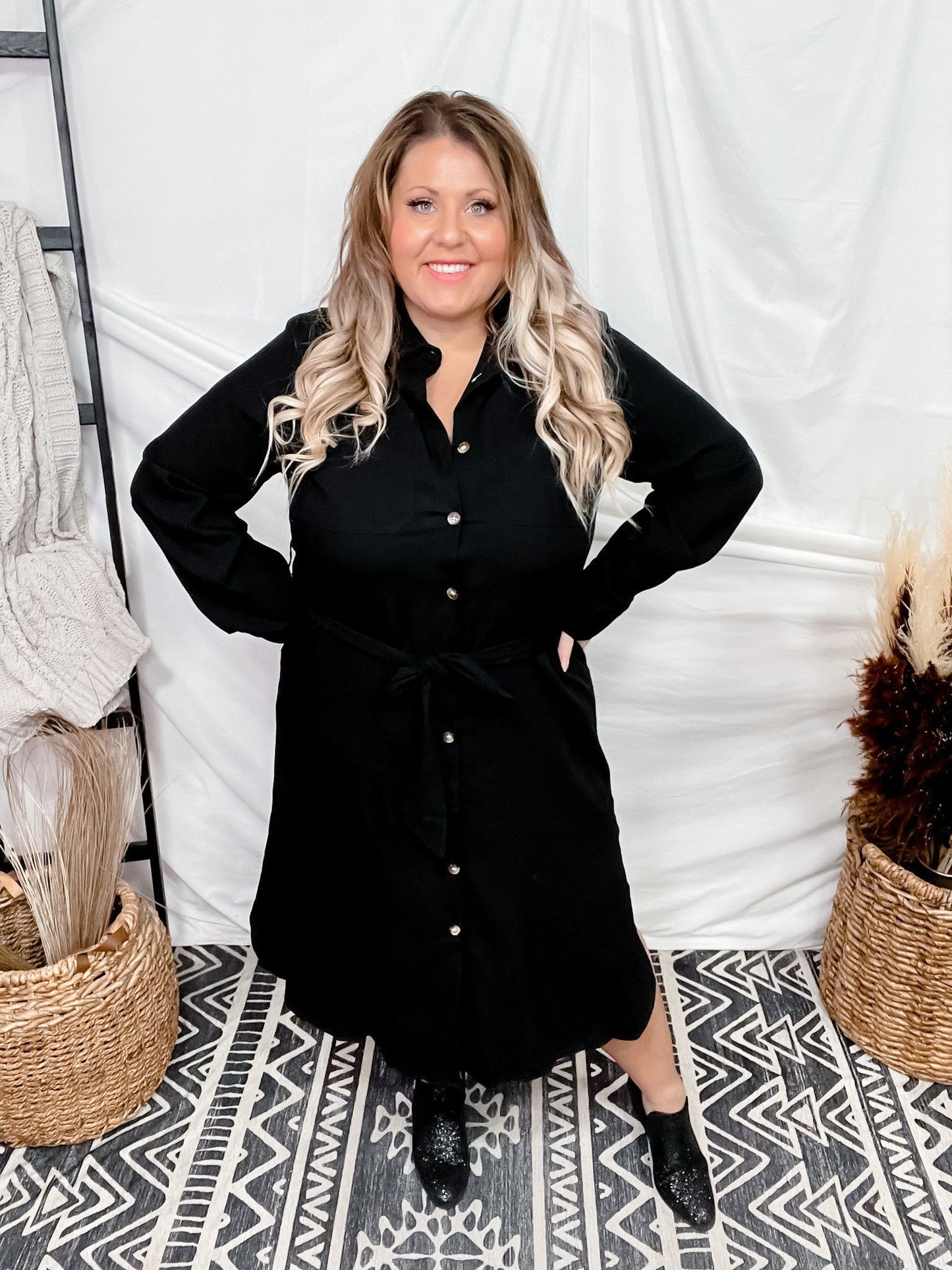 Black Belted Long Dress - Whiskey Skies - JADE BY JANE