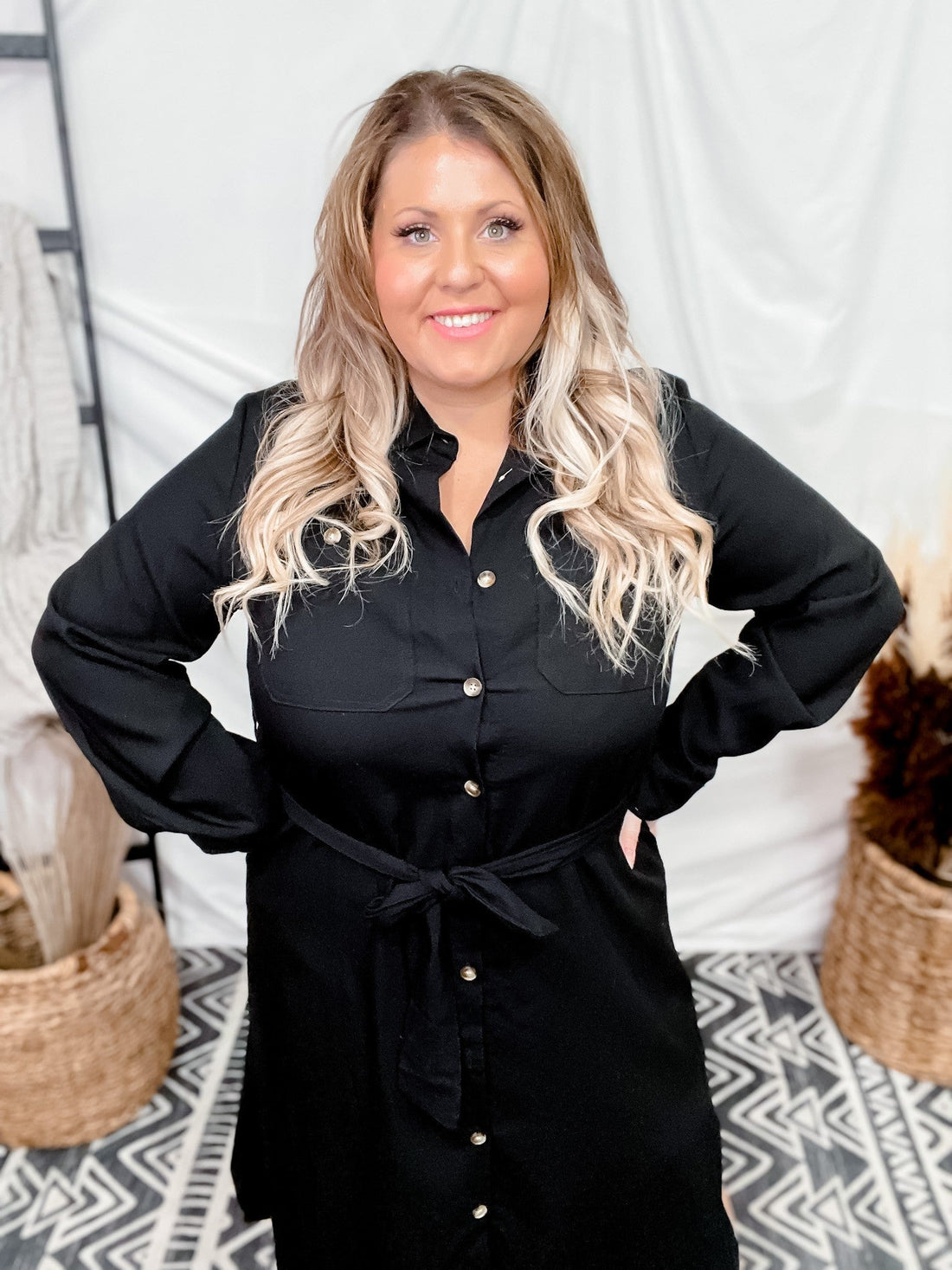 Black Belted Long Dress - Whiskey Skies - JADE BY JANE