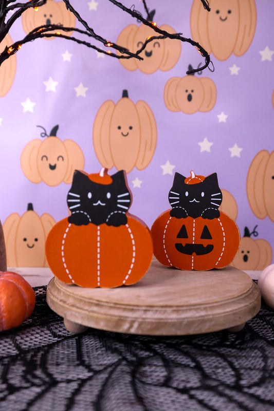 Black Kitty Pumpkin Reversible Sitter - Whiskey Skies