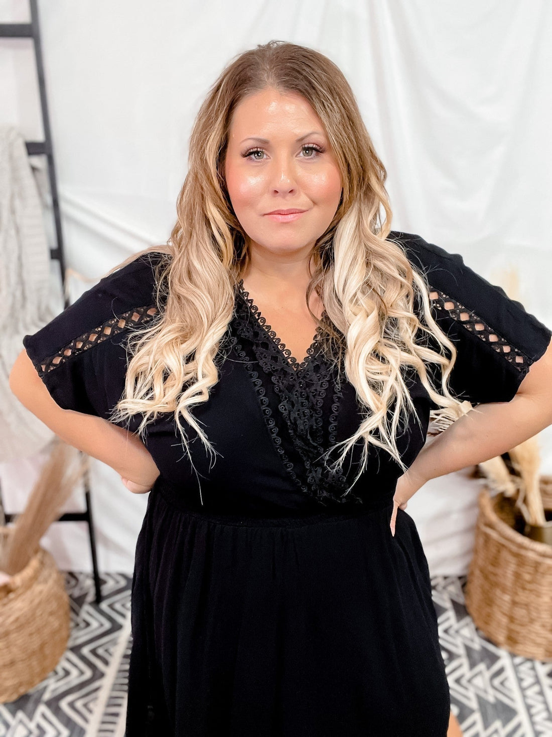 Black Lace Trim Short Sleeve Dress - Whiskey Skies - DAVI & DANI