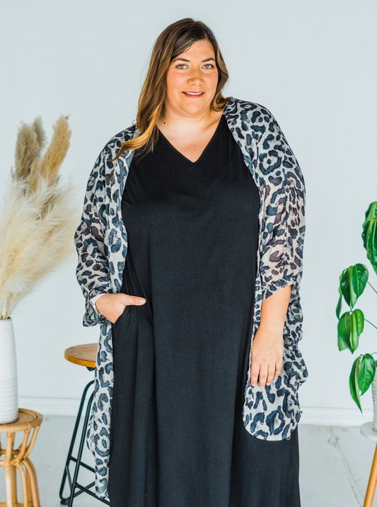 Black Leopard Print Chiffon Kimono - Whiskey Skies