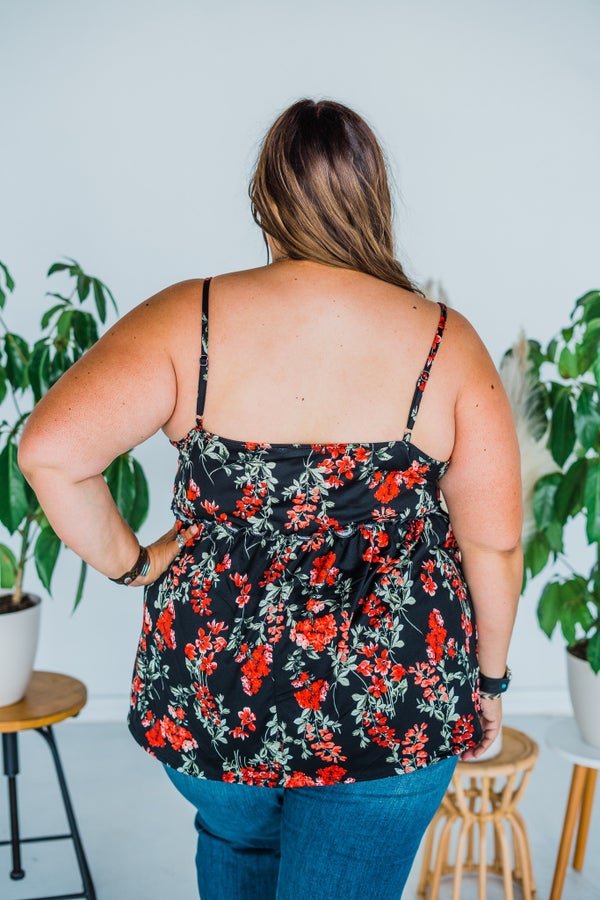 Black & Red Spaghetti Strap Floral Top - Whiskey Skies