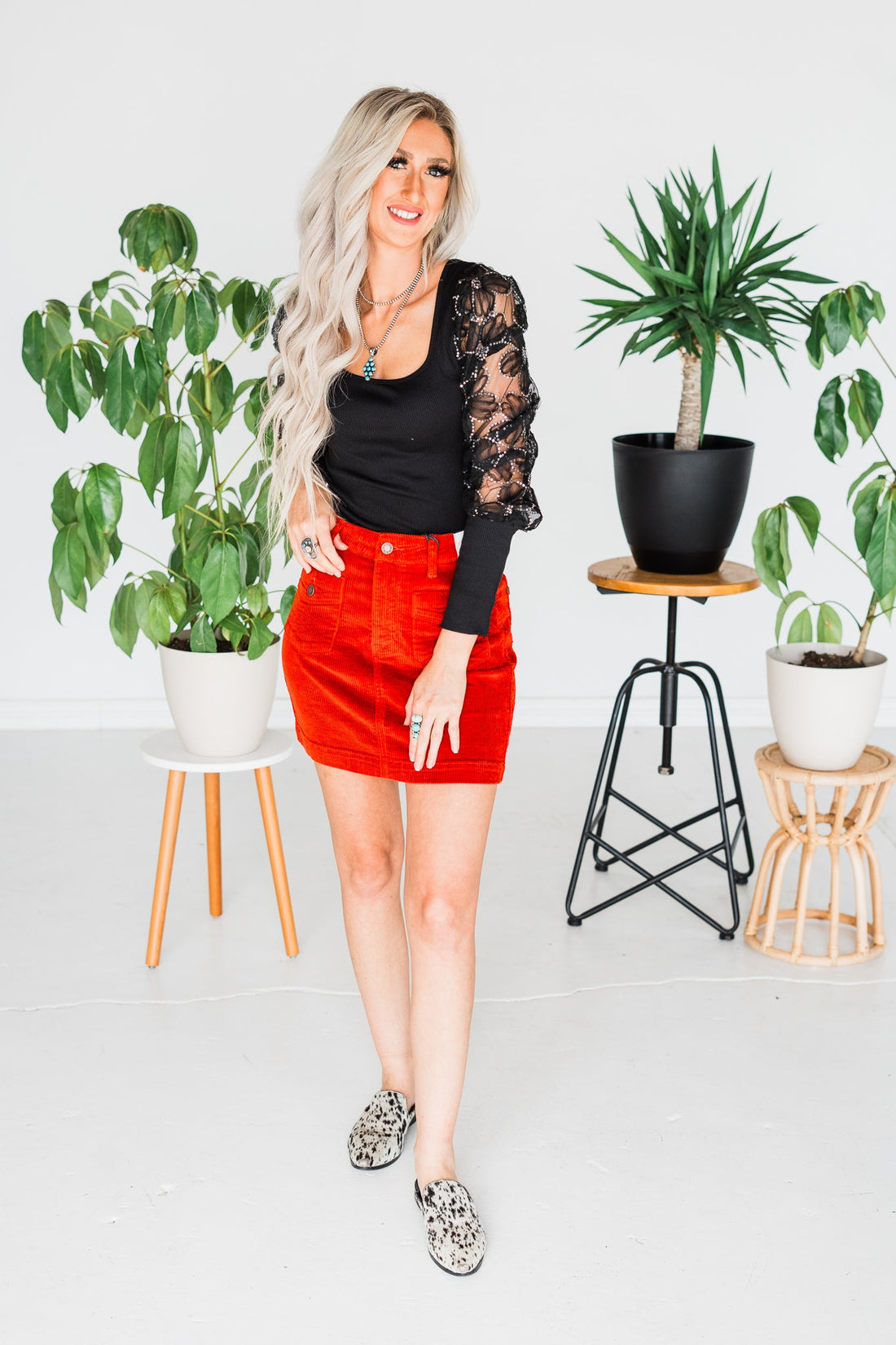 Black Sequined Floral Lace Knit Top - Whiskey Skies