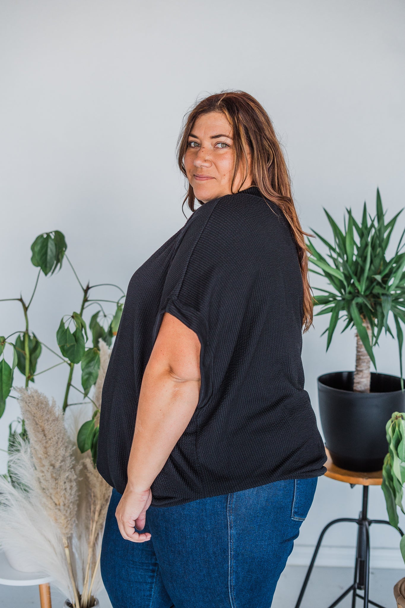 Black Short Sleeve Drop Shoulder Corded Sweater - Whiskey Skies