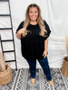 Black Short Sleeve Drop Shoulder Corded Sweater - Whiskey Skies