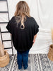 Black Short Sleeve Drop Shoulder Corded Sweater - Whiskey Skies