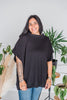 Black Short Sleeve Drop Shoulder Corded Sweater - Whiskey Skies