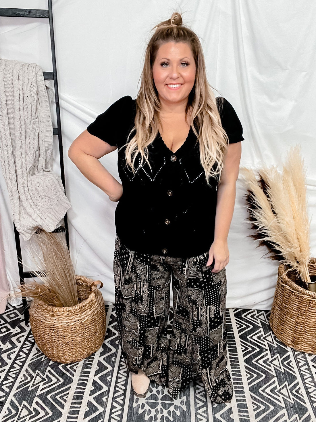 Black Short Sleeve Knit Cardigan - Whiskey Skies - ANDREE BY UNIT