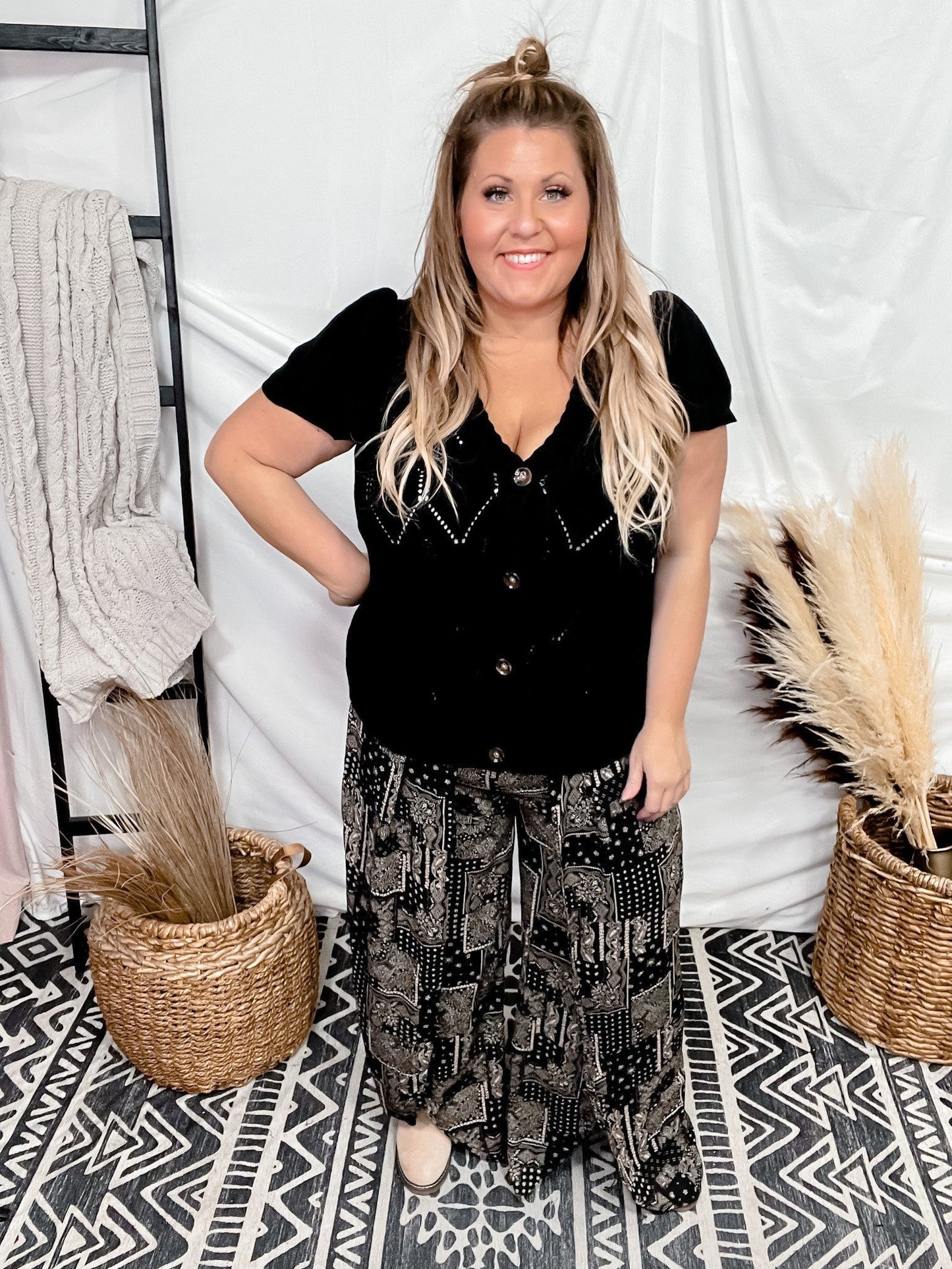 Black Short Sleeve Knit Cardigan - Whiskey Skies - ANDREE BY UNIT