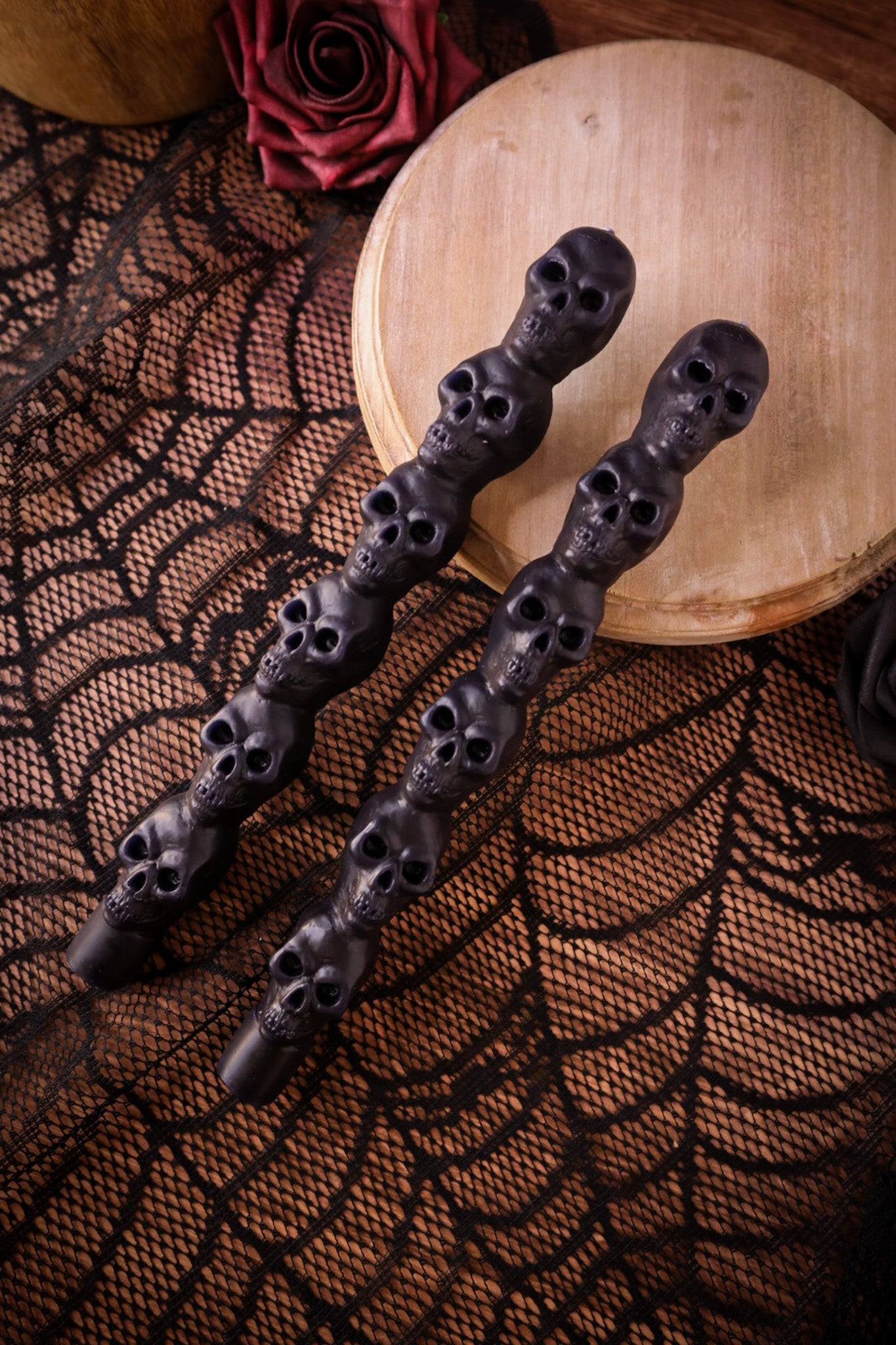 Black Skull Halloween Taper Candles (Set Of Two)