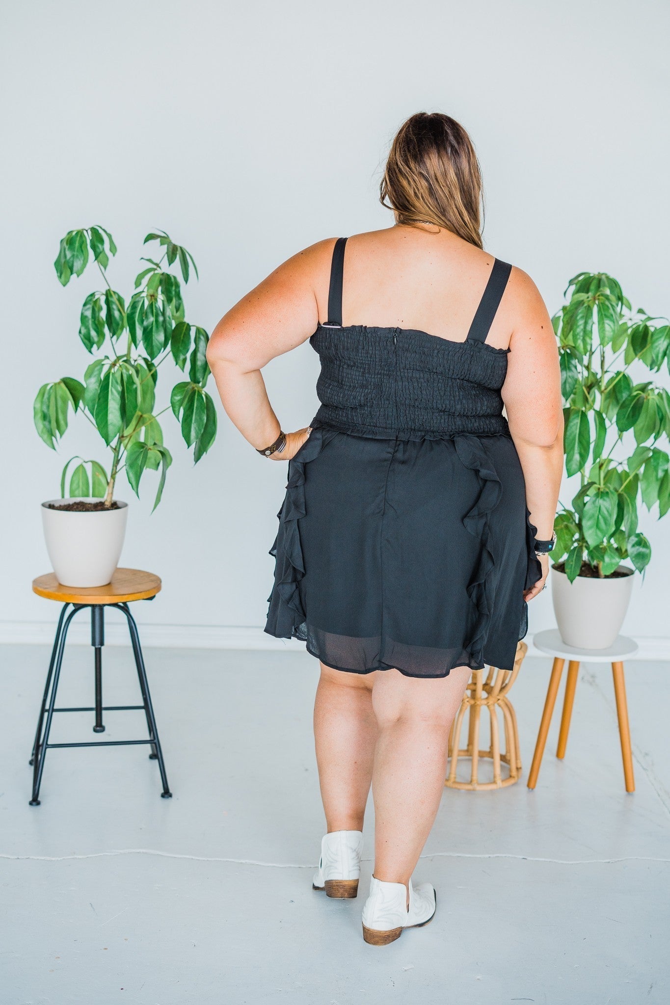 Black Smocked Ruffle Bottom Dress - Whiskey Skies Black Smocked Ruffle Bottom Dress - Whiskey Skies