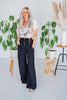 Black Smocked Waist Wide Leg Pant - Whiskey Skies