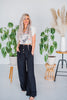 Black Smocked Waist Wide Leg Pant - Whiskey Skies