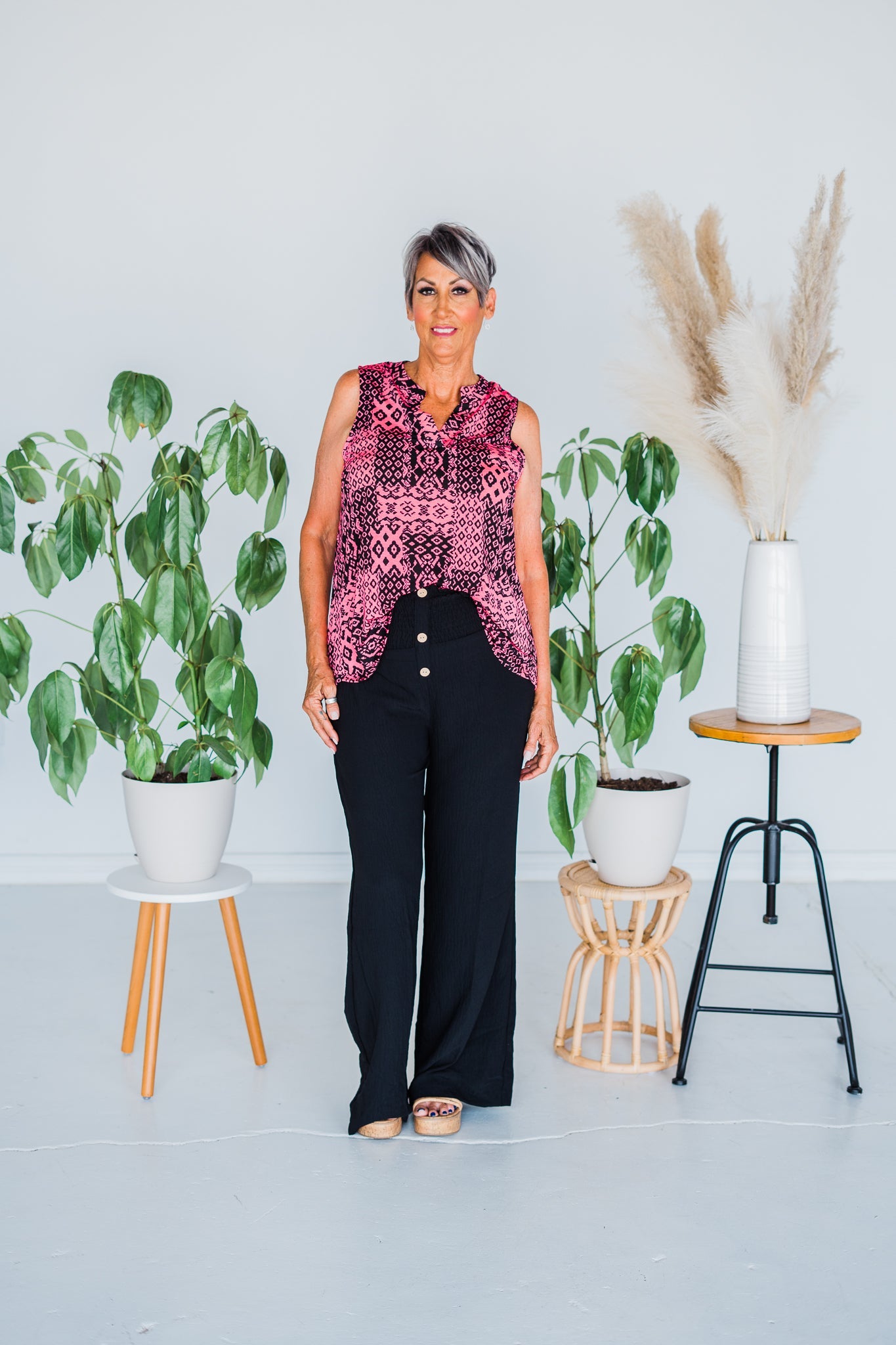 Black Smocked Waist Wide Leg Pant - Whiskey Skies
