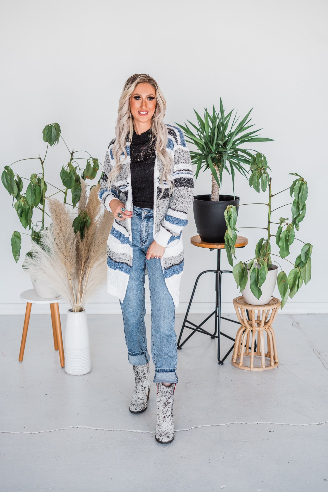 Blue & Grey Color Block Knit Cardigan - Whiskey Skies