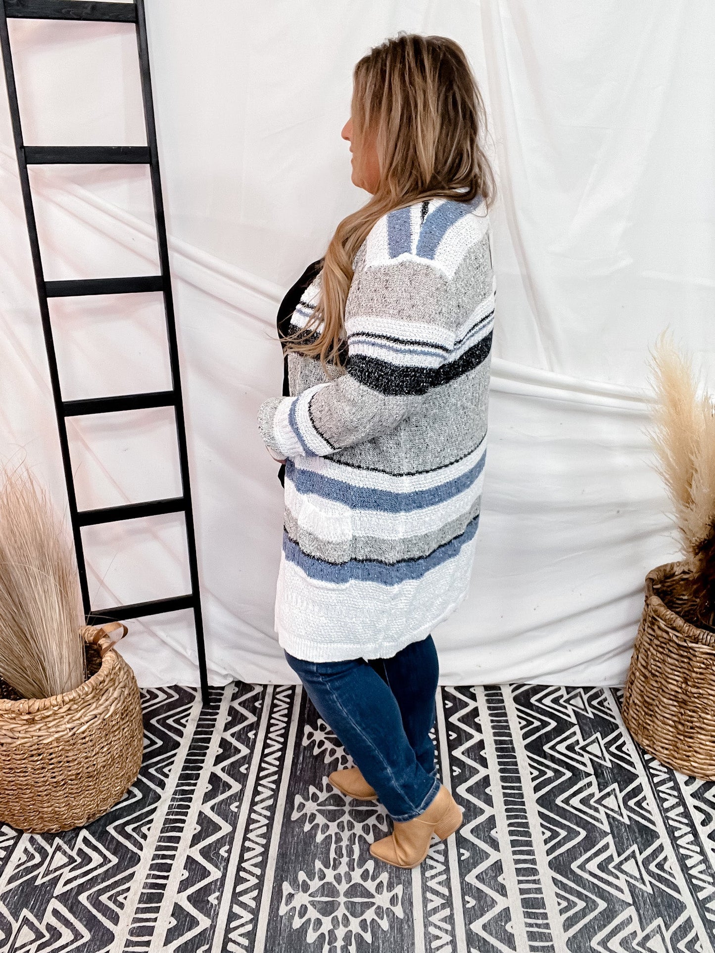 Blue & Grey Color Block Knit Cardigan - Whiskey Skies