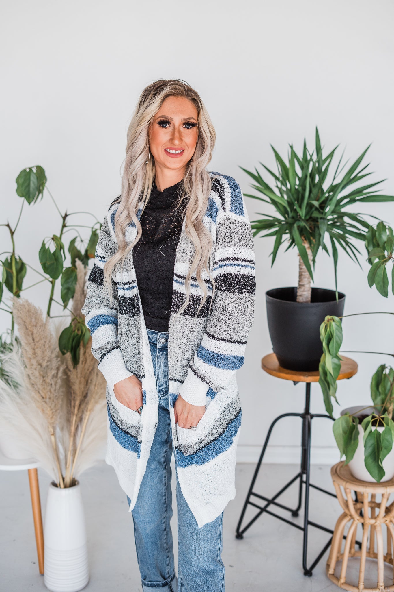 Blue & Grey Color Block Knit Cardigan - Whiskey Skies