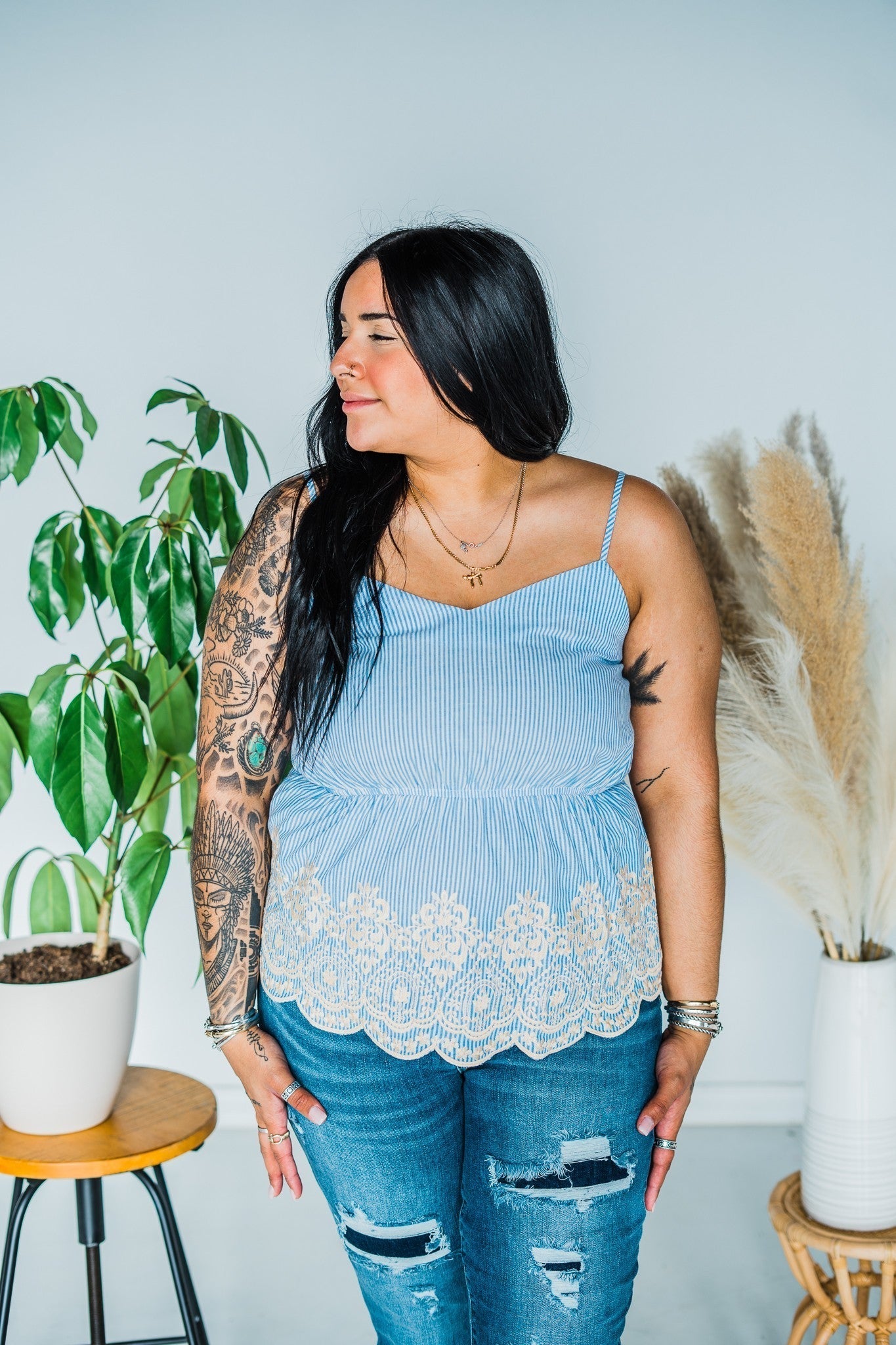 Embroidered Cami Top - Whiskey Skies