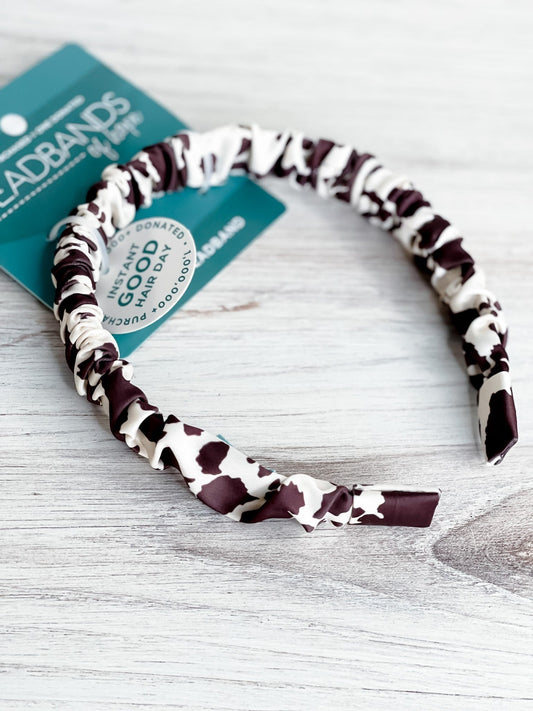 Brown Cowhide Scrunch Headband - Whiskey Skies