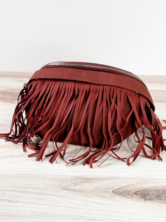 Burgundy Suede Removable Fringe Bum Bag - Whiskey Skies