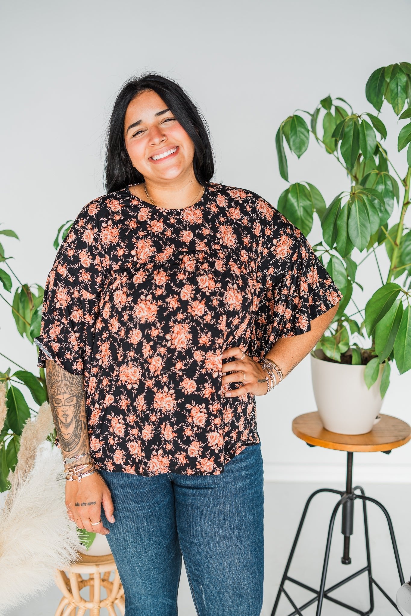 Butterfly Sleeve Floral Top - Whiskey Skies