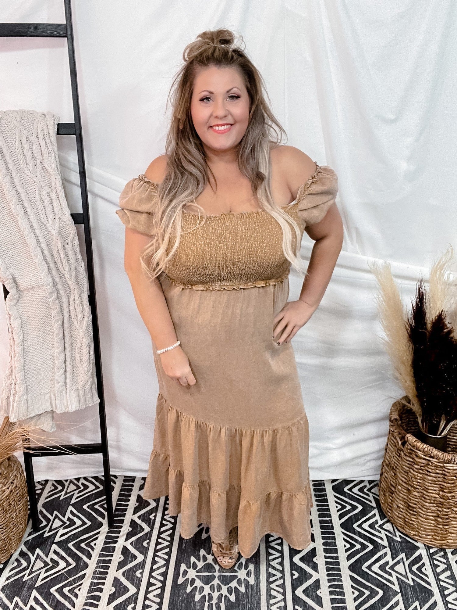 Camel Colored Denim Dress - Whiskey Skies - GEEGEE