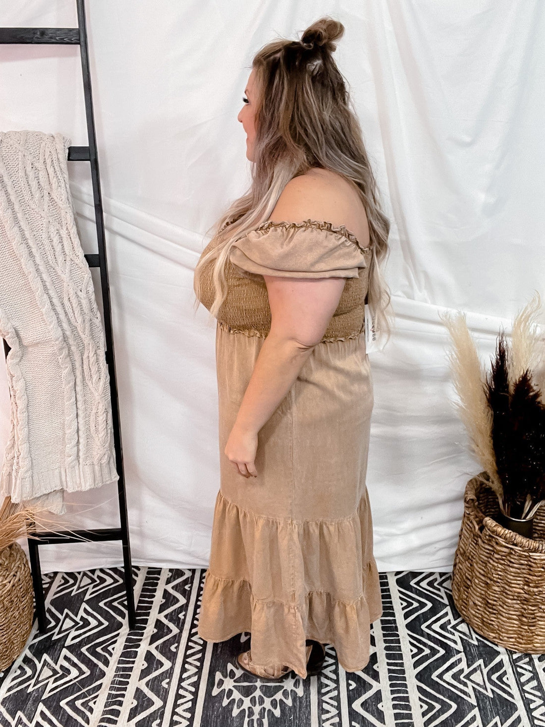 Camel Colored Denim Dress - Whiskey Skies - GEEGEE