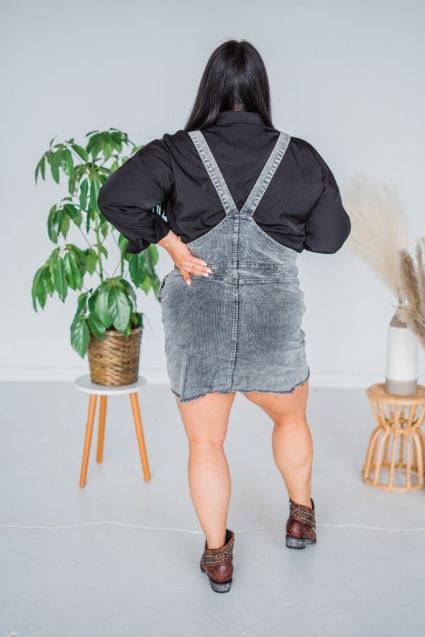 Charcoal Corduroy Overall Dress - Whiskey Skies