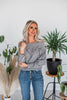 Charcoal Long Sleeve Cowl Neck Top - Whiskey Skies