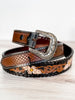 Checkered Brown Hand-Tooled Leather Belt - Whiskey Skies