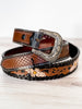 Checkered Brown Hand-Tooled Leather Belt - Whiskey Skies